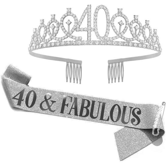 40th Birthday Sash & Rhinestone Tiara Set, 40th Year Old Birthday - Picture 1 of 8